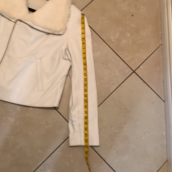 Winter White Leather Jacket with Fur Trim - Picture 10 of 10